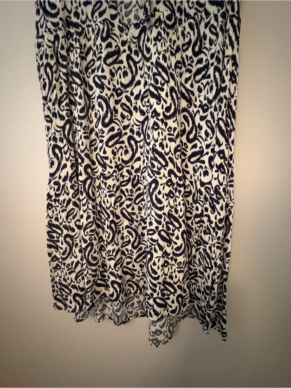 Navy Blue & Cream Paisley Crinkle Tie-Back Flutter Sleeve Midi Dress Size XL - Picture 6 of 6
